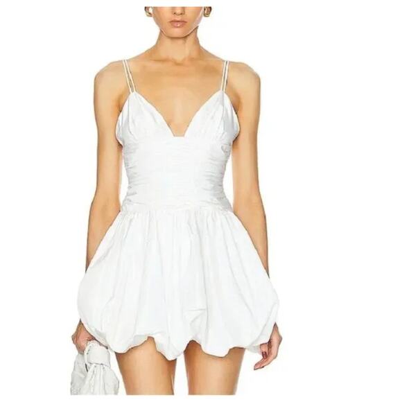 STAUD Loren Ruched Taffeta Mini Dress Size 4 - Picture 6 of 13